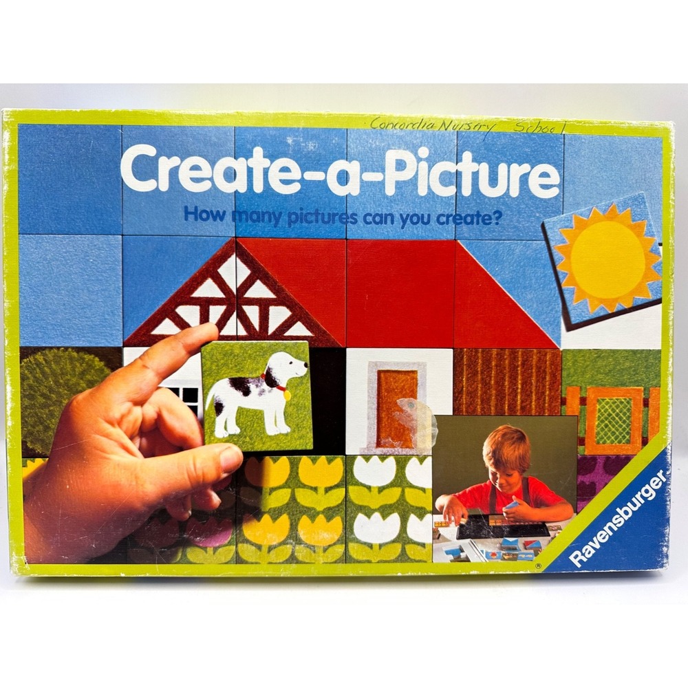 Vintage 1987 Ravensburger Create-A-Picture Tile Design Game Activity Ages 4-8